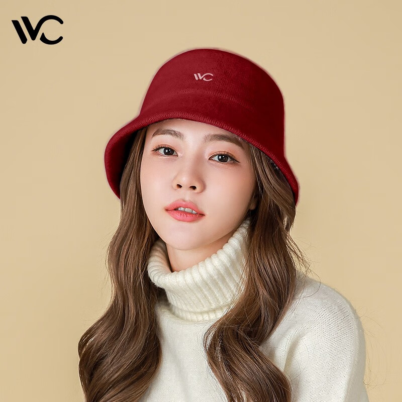 VVC渔夫帽平顶大头围秋冬毛呢帽子女保暖显脸小韩版百搭时尚盆帽 千禧红(羊毛)