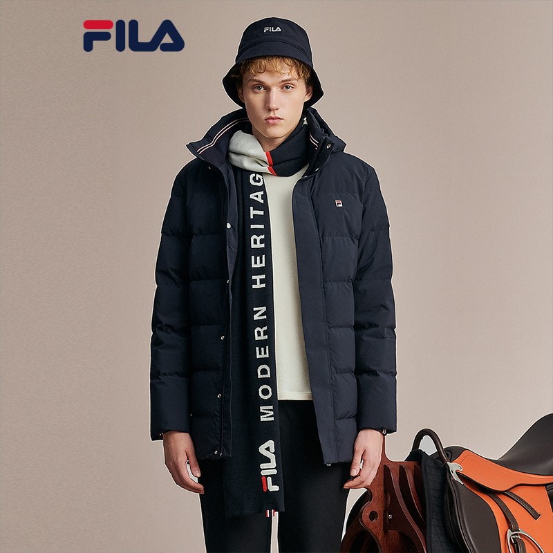 fila 斐乐官方男子中长款羽绒服2021冬季新款时尚大气简约棉羽连帽长