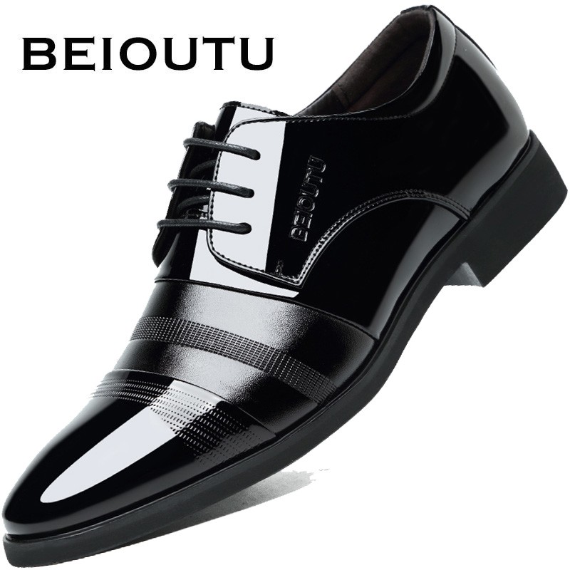 北欧图（BEIOUTU）商务正装皮鞋男士亮皮时尚舒适耐磨软面鞋子男 6708 黑色 40 