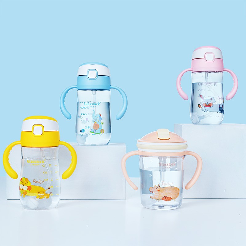 GLASSLOCK 婴儿水杯学饮杯儿童喝水喝奶杯带刻度重力球吸管杯 带刻度 兔子300ml