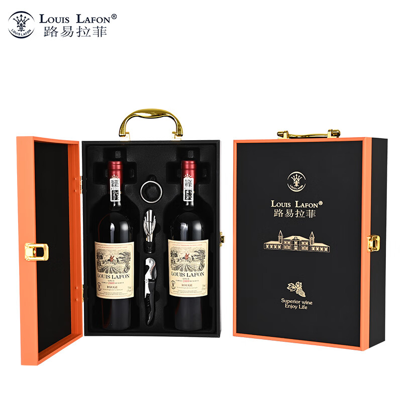 路易拉菲（LOUIS LAFON）法国进口红酒家族珍藏干红葡萄酒源自2009 竖款礼盒+2个酒杯