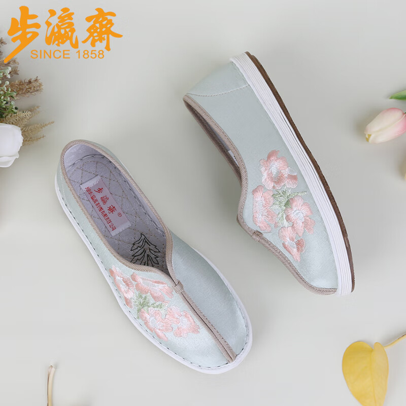 步瀛齋漢服繡花鞋女老北京布鞋女單鞋春夏秋民族風女士休閑鞋艾草養(yǎng)腳 綠色 39