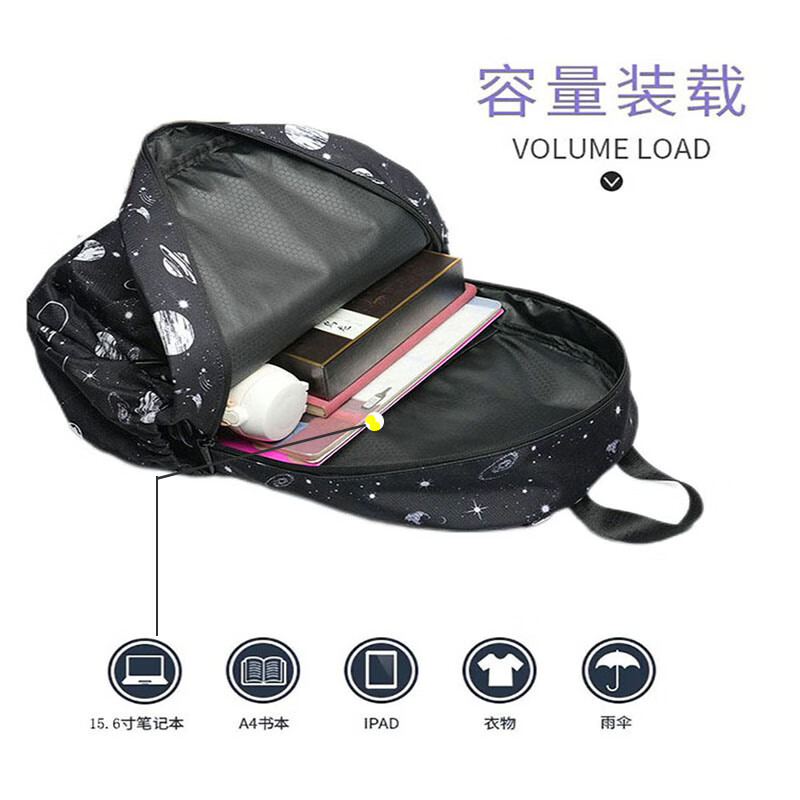 Select双肩背包旅行包书包新款男女初高中学生包时尚潮流大容量背包 黑色星球图案-双肩背包-男女通用