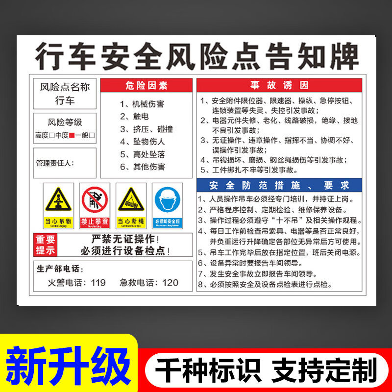 行车安全点告知标识牌重要提示严禁无证操作防范措施要求必须进行设备