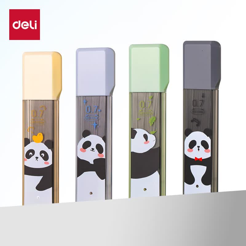 得力(deli)熊猫活动铅芯学生文具大容量HB自动铅笔替芯0.7mm 100根/盒 SH241-07 颜色随机
