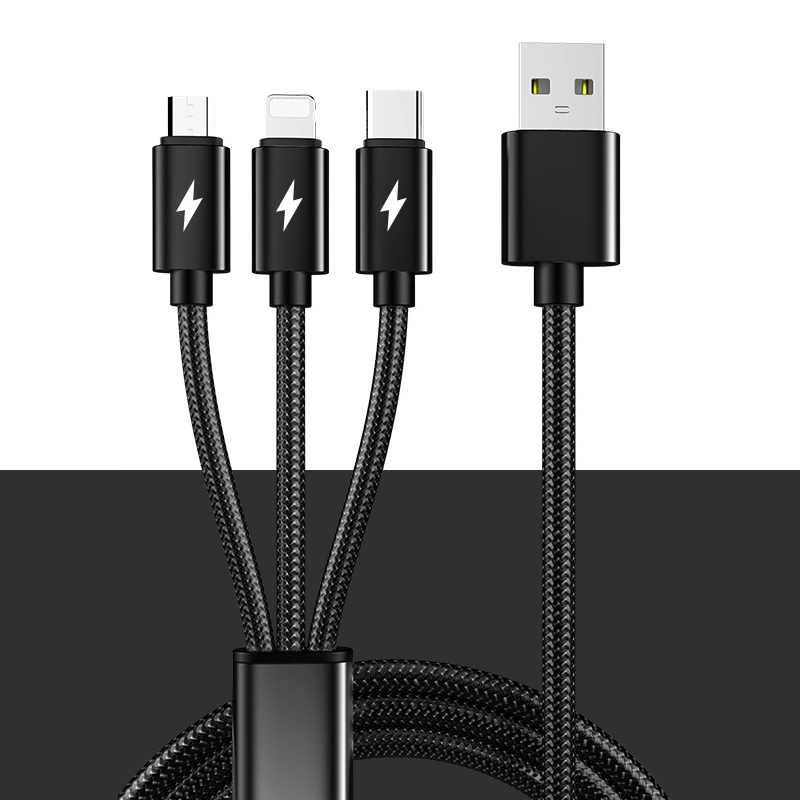 优束 新品三合一5a快充数据线苹果typec一拖三华为安卓充电线器带插头