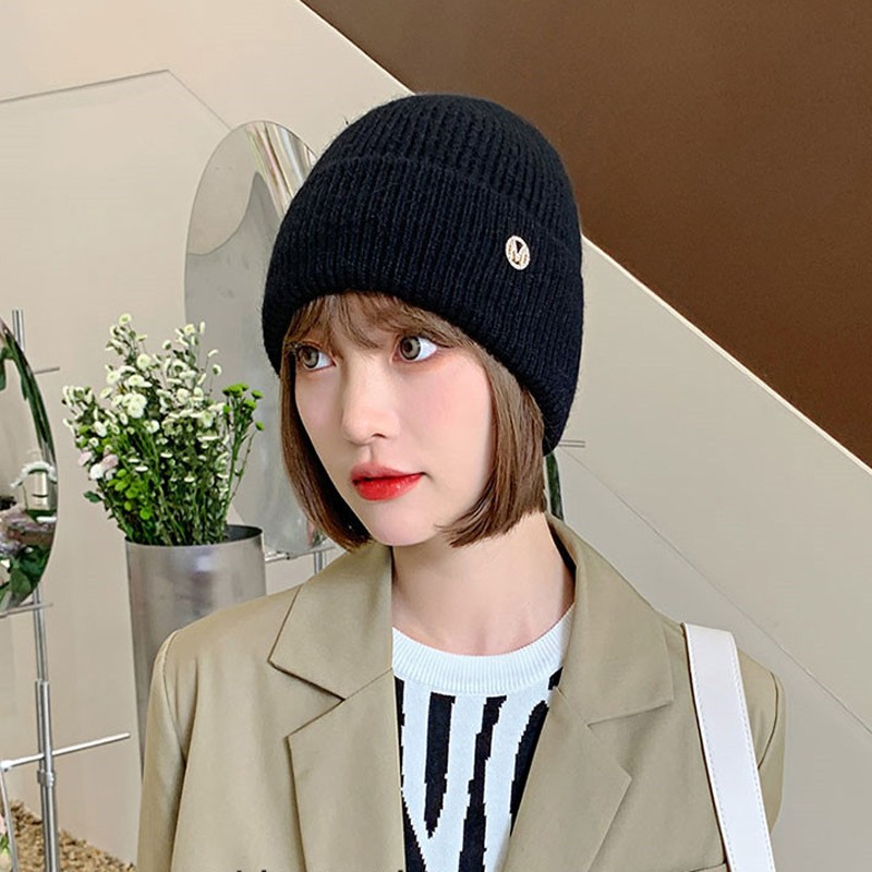 蒂潤石兔毛帽子女新款2021网红秋冬百搭毛线帽针织帽保暖套头护耳冷帽