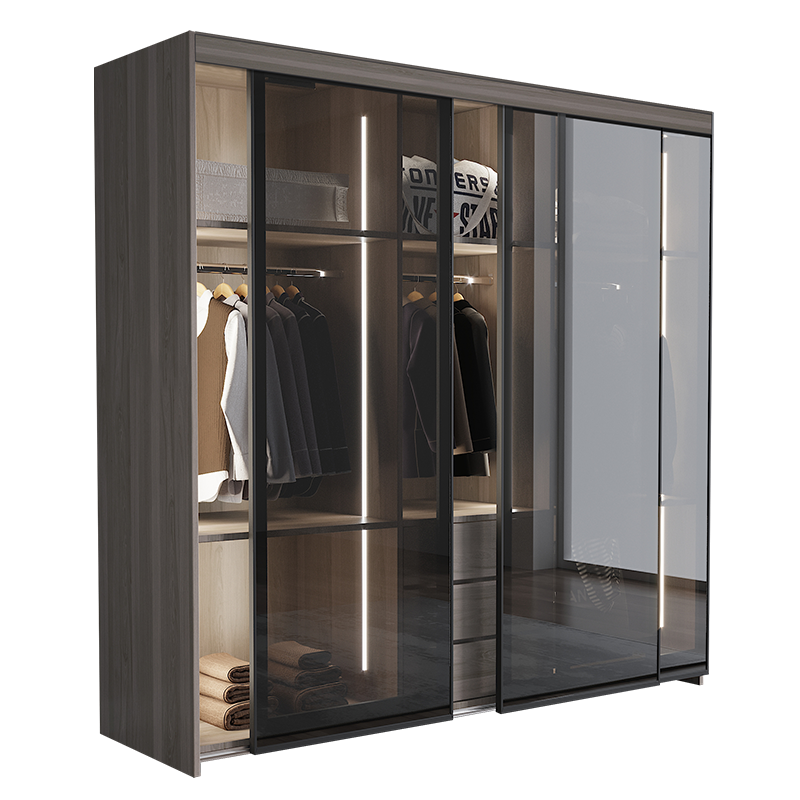 特伦顿衣柜北欧现代简约卧室组装推拉门衣柜钢化玻璃门衣柜移门储物大衣橱 1.6米衣柜 推拉门