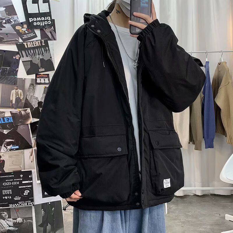 的工装棉衣男冬季韩版棉服外套帅气宽松短款棉袄潮流面包服百搭 黑色