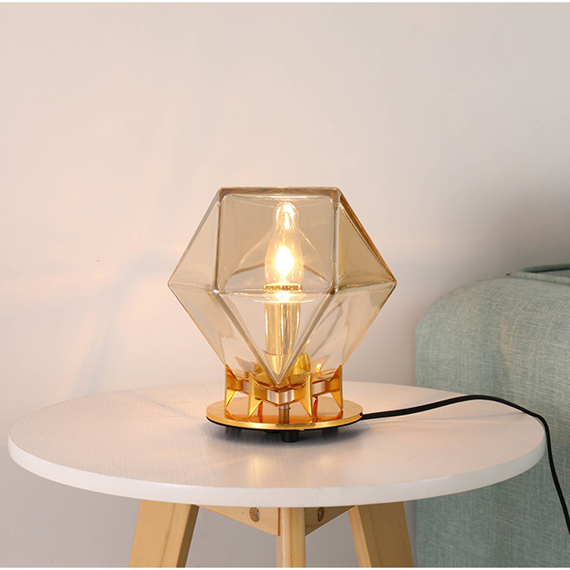 简约装饰台灯设计师展厅样板房创意几何玻璃卧室床头灯 干邑色20h2