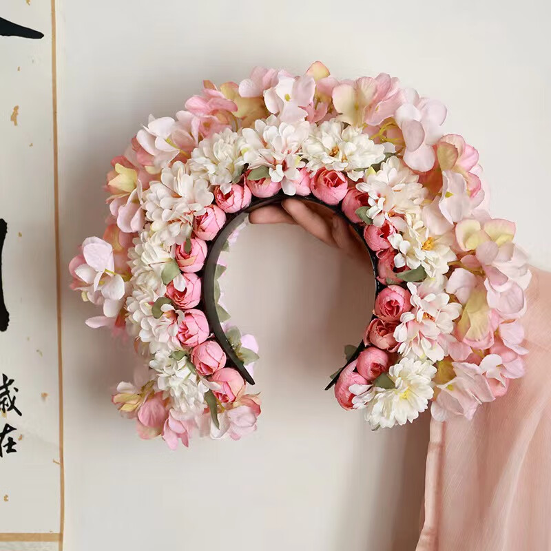 懿选簪花diy材料包春款簪花围发饰手工diy材料包视频教程双面簪花绢花