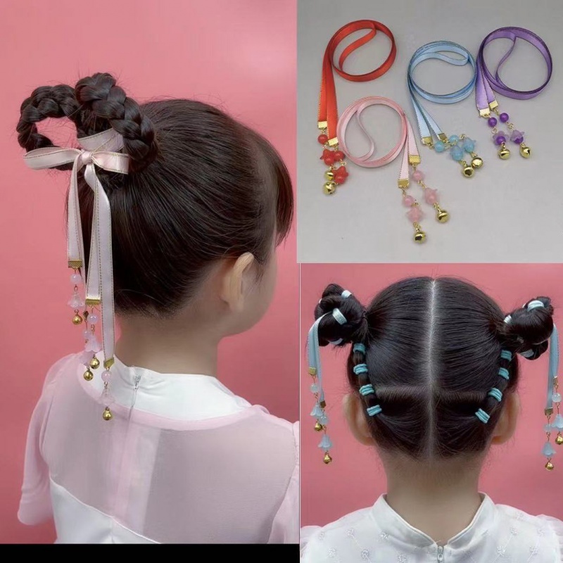 唯坤品牌童装 儿童古风编发彩绳头饰女童汉服铃铛丸子