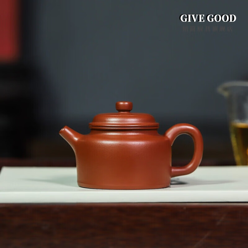givegood宜兴全手工原矿紫砂壶余美珍朱泥大红袍圆器德钟壶 红色 201m