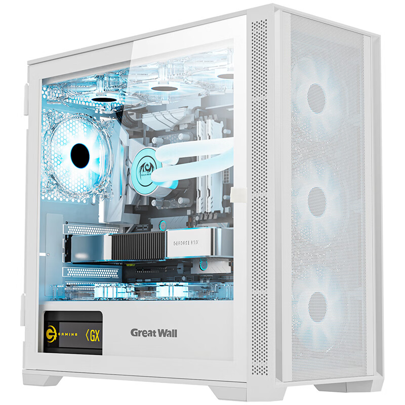 长城（Great Wall）冰霜X3W白色电脑机箱（MATX/360水冷位/磁吸翻门/细网孔金属面板/U3/9风扇位/五槽PCI/兼容5080）