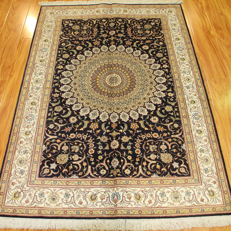 毯译毯译  出口土耳其蓝色系手工打结真丝地毯123x184厘米