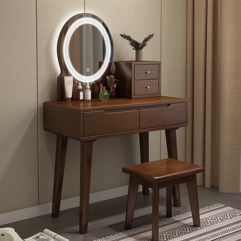 林洲梳妆台实木60梳妆桌日式北欧原木80化妆桌卧室化妆柜收纳简约现代