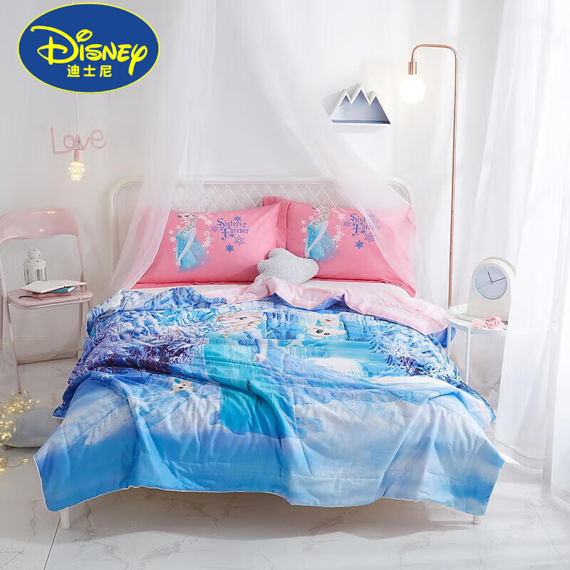 被纯棉机洗卡通单双人学生薄被子儿童空调被全棉 艾莎公主 150x200cm
