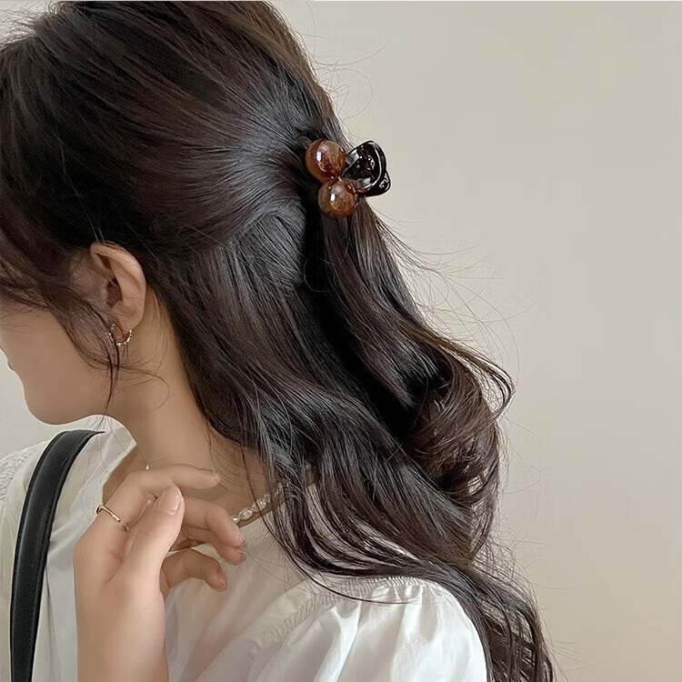 唐芙妮琥珀色樱桃小抓夹女新款发夹公主头刘海夹碎发夹子鲨鱼夹发饰 琥珀色球球小抓夹一对装
