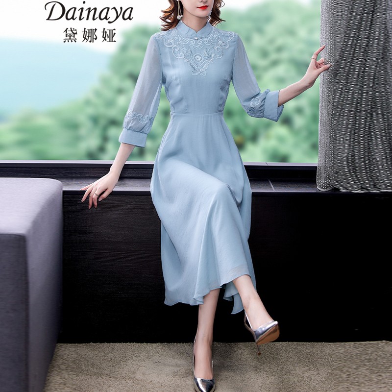 黛娜娅（Dainaya） 旗袍女2023春秋季新款妈妈装中国风日常改良复古汉服连衣裙 3317 蓝色 2XL高性价比高么？