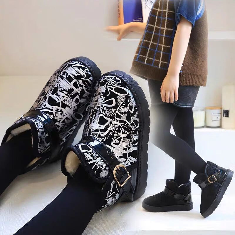 ttpmer儿童雪地靴男女童棉鞋防水防滑短靴加绒加厚保暖软底棉鞋 银灰