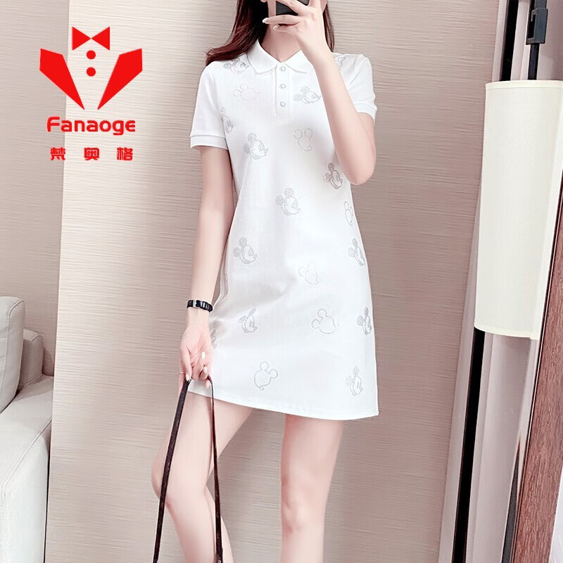 梵奥格高端运动品牌米奇烫钻polo领连衣裙女夏新款夏季直筒气质显瘦