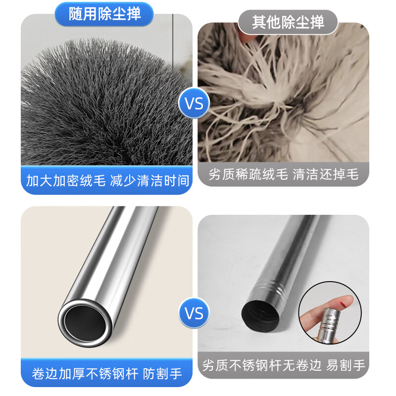 洽苒德国鸡毛掸子伸缩杆静电除尘扫灰家用扫天花板高处缝隙清洁 【全长2.5米/可擦4米高】+纱窗刷 1个