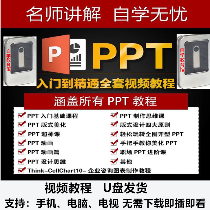 ppt视频教程U盘入门到高级自学动画演示文稿Offlce办公软件课程 PTT入门基础课