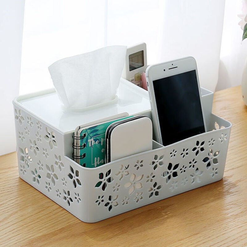 多功能桌面纸巾盒创意遥控器收纳盒家用客厅茶几抽纸盒桌上置物架 二个装【灰色+白色】 1份