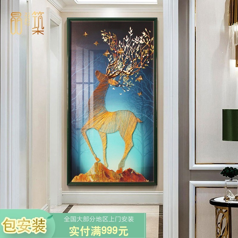 过道墙壁画走廊轻奢沙发背景墙入户玄关鹿挂画现代简约大气艺术画