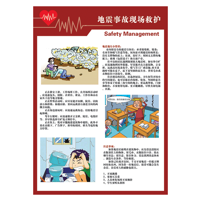 yjz20-01 地震事故救护安全挂图 40*30厘米 覆膜防水pp贴纸