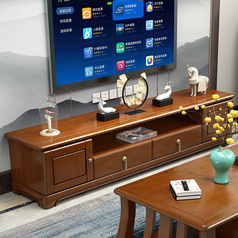 千禧盛世 新中式实木电视柜简约现代电视机柜子茶几搭配组合矮式地柜