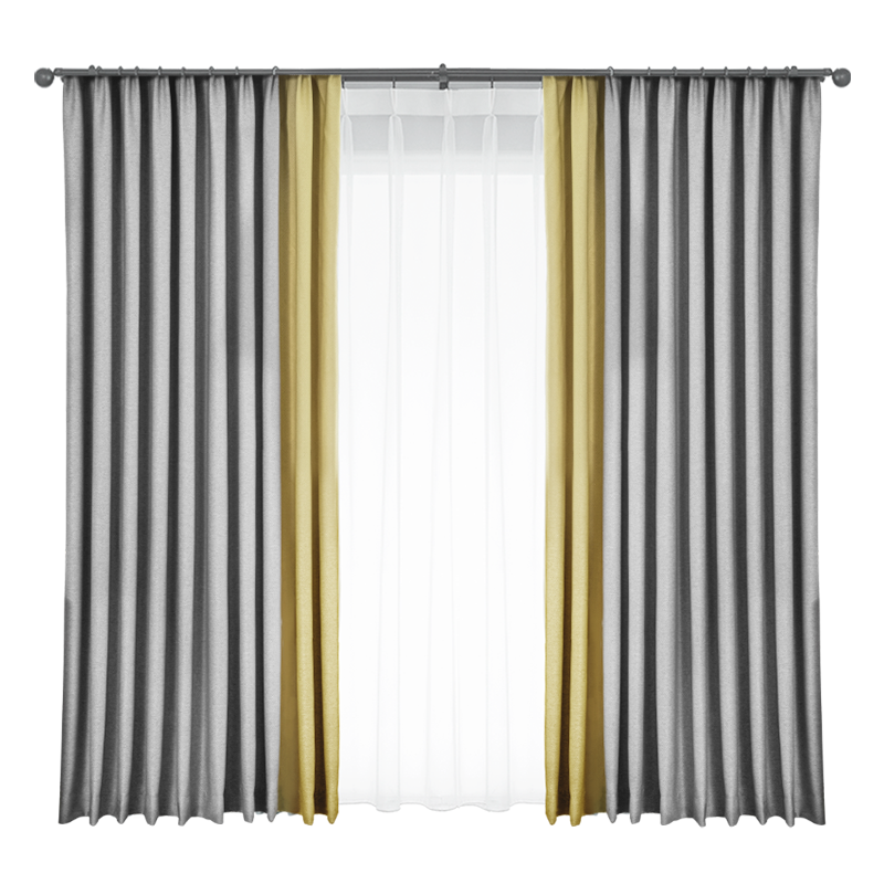 金蝉 成品窗帘遮光隔热客厅卧室简约现代拼接窗帘布加厚保暖窗帘 拼接(灰色+黄色) 2.5米宽*2.4米高（挂钩两片）