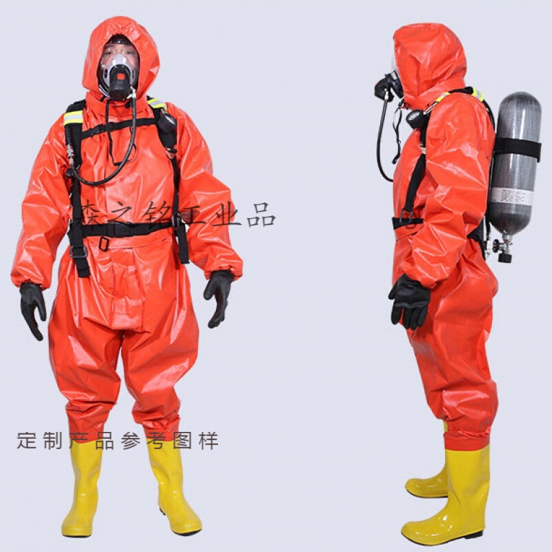 简易防化服重型密封型耐酸碱连体化学防护服消防 连体轻型防化服(红)