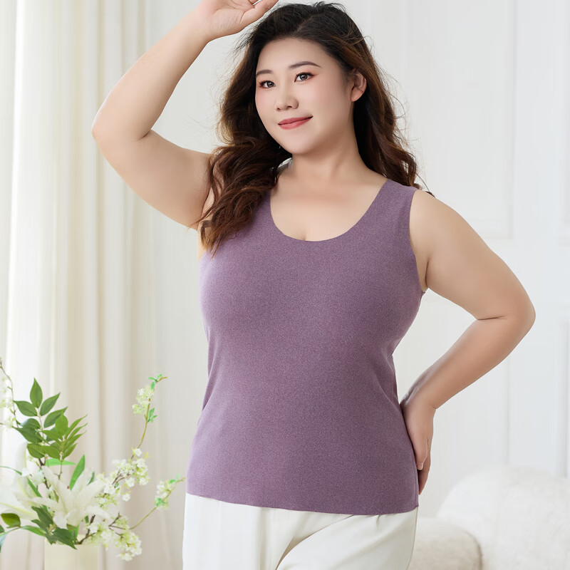 雅鹿女士加厚德绒背心加肥加大码双面磨毛春秋冬防寒保暖打底内衣 紫色 3XL(适合150-170斤)