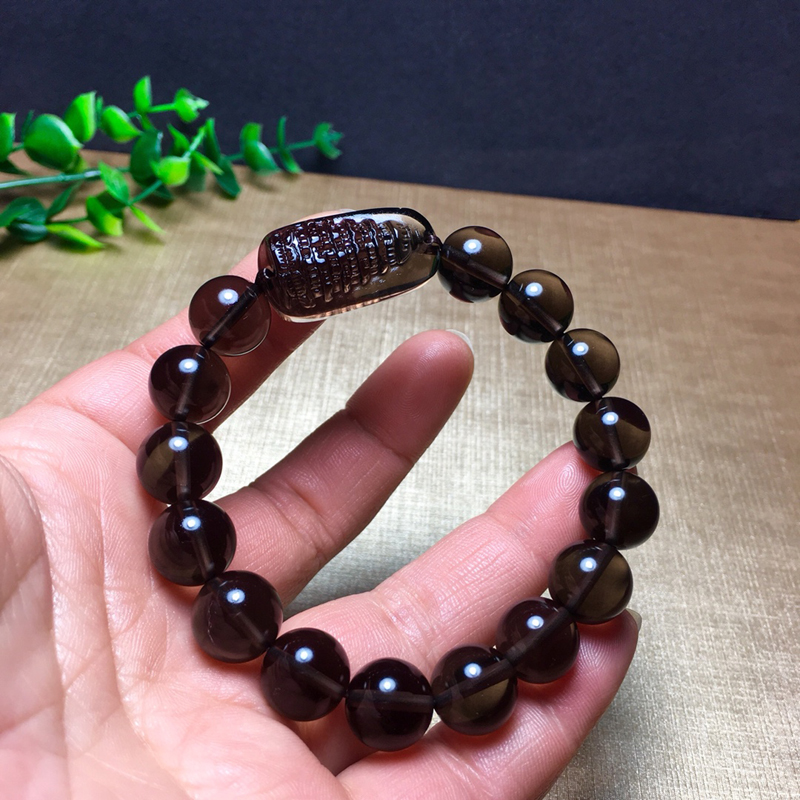 冰种黑曜石文昌塔手链男女款手串饰品 单珠直径约10mm