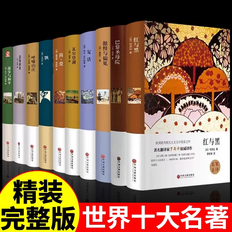 世界十大名著正版全套10册 简爱复活红与黑傲慢与偏见瓦尔登湖悲惨世界战争与和平飘高中生必读正版原著雨果经典书籍排行榜 全套10册世界十大名著正版 大名著正版