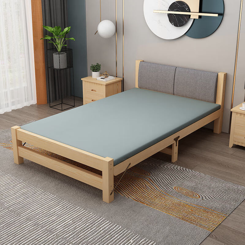 实木床1.2米单人床现代简约1.5米双人床经济型0.8m加软靠折叠床 A款裸床+软靠+椰棕床垫 1200mm*1900mm