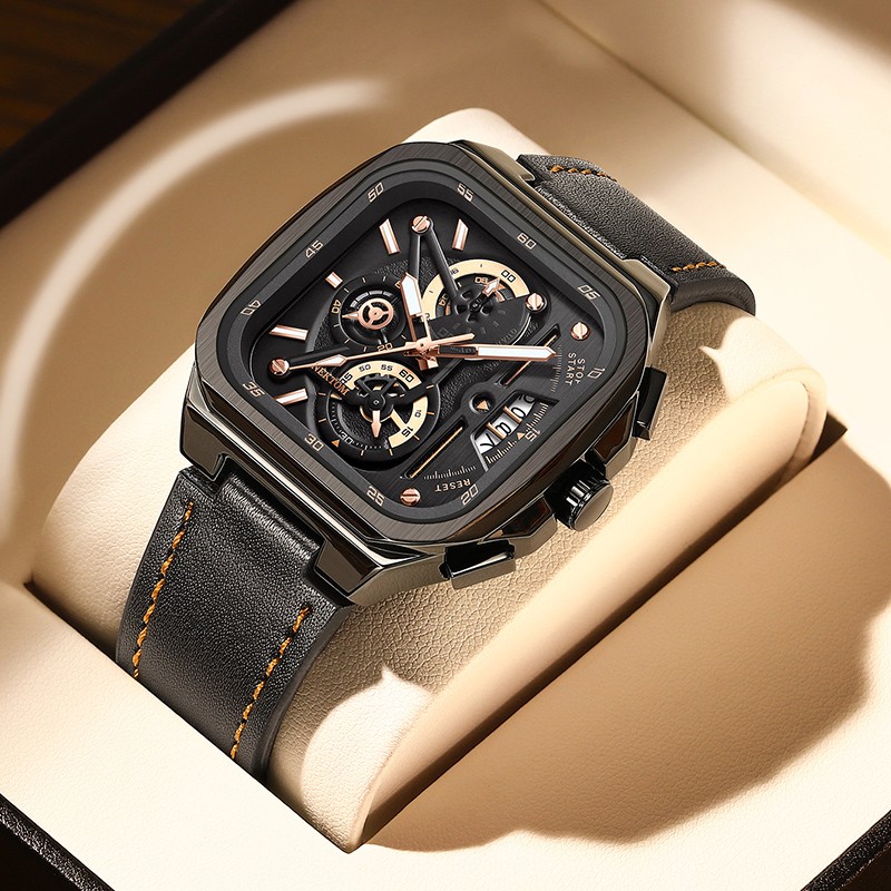 列奥尼达(leonidas)2024新款手表男士学生潮流石英表名牌方形运动防水