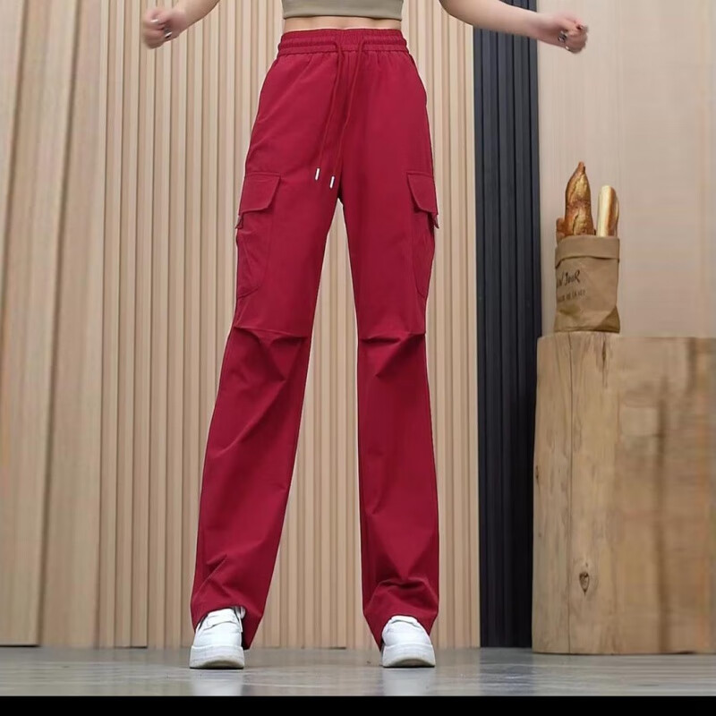 町苧窄版阔腿裤女2025夏季新款高腰工装裤宽松速干裤显瘦运动休闲裤子 黑色 L 28 建议105-115斤