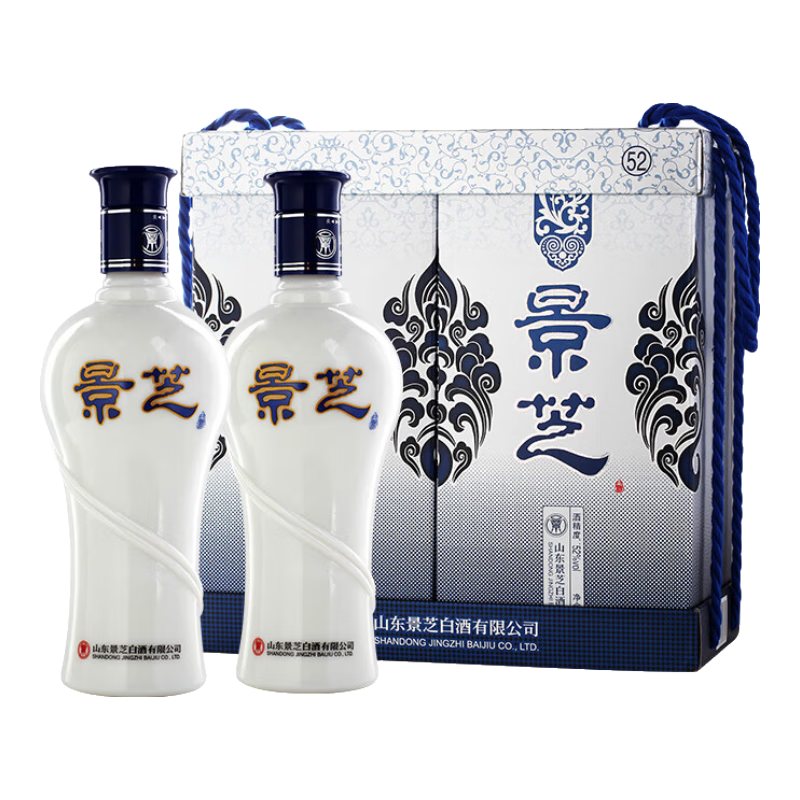微信小程序：景芝浓香型 山东名酒52度 500mL 2瓶 青花双支礼盒