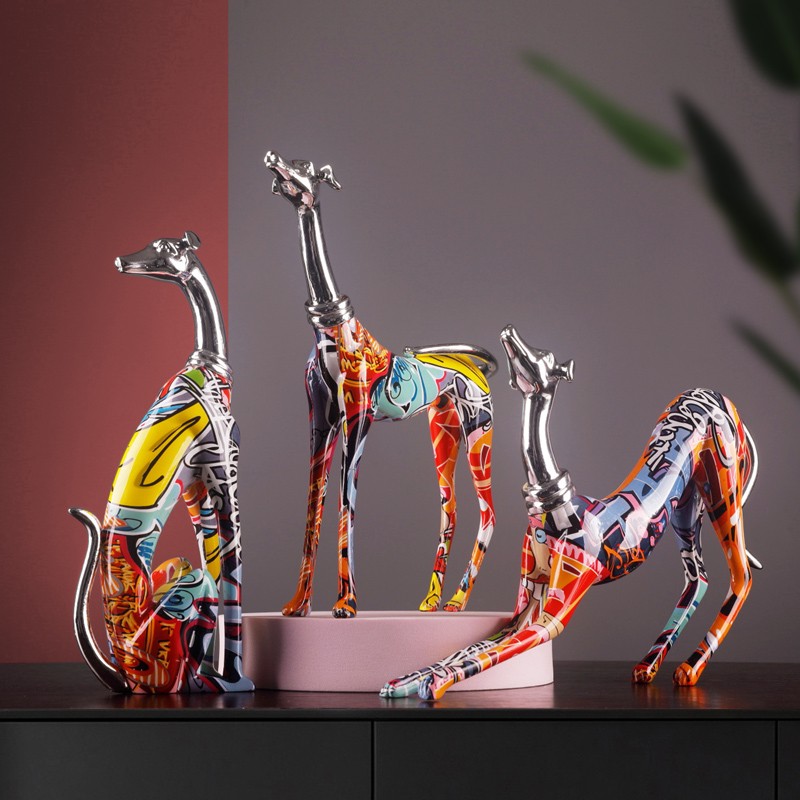 集思美 北欧抽象彩色狗摆件创意家居客厅电视柜书房办公室软装饰品