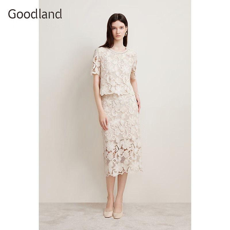 音儿（YINER）Goodland美地2024春夏新款法式镂空艺术衬衫蕾丝温柔风上衣 奶油白 38