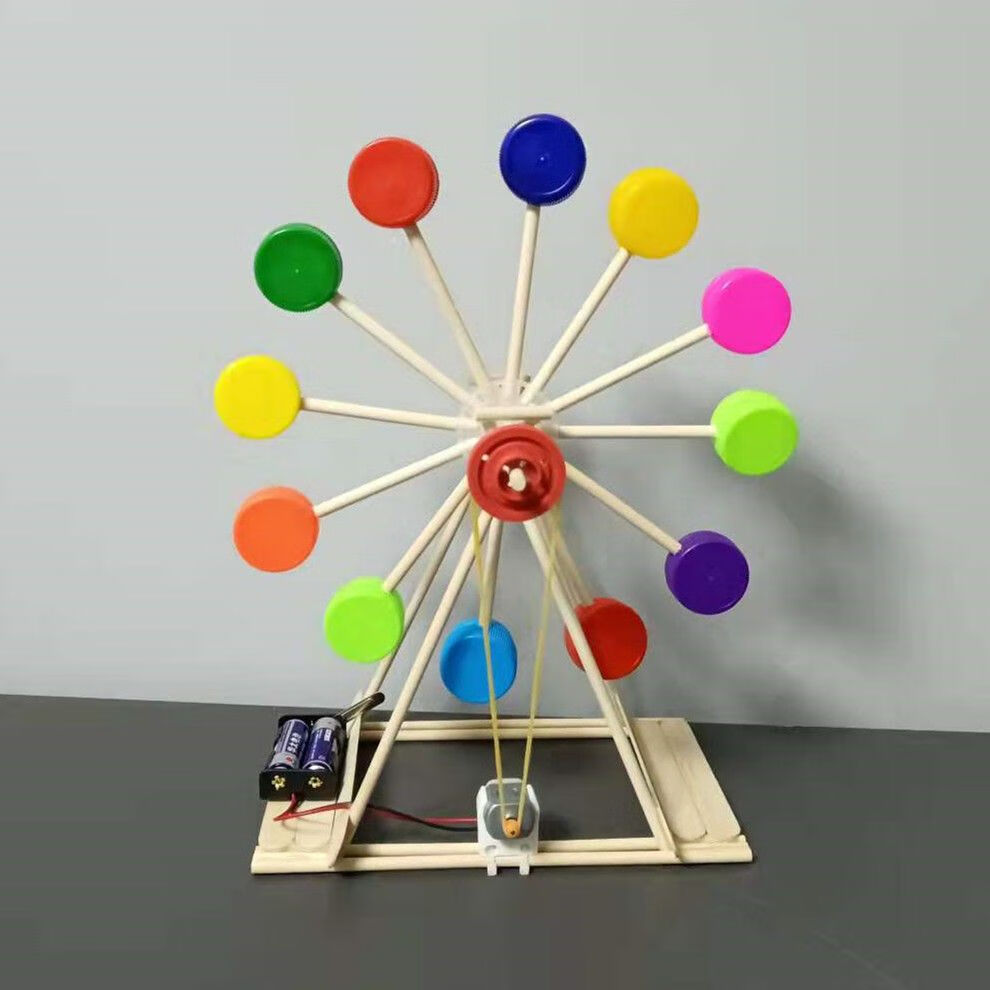 小制作小发明手工材料礼物学生儿童科学实验套装 粘接款瓶盖摩天轮