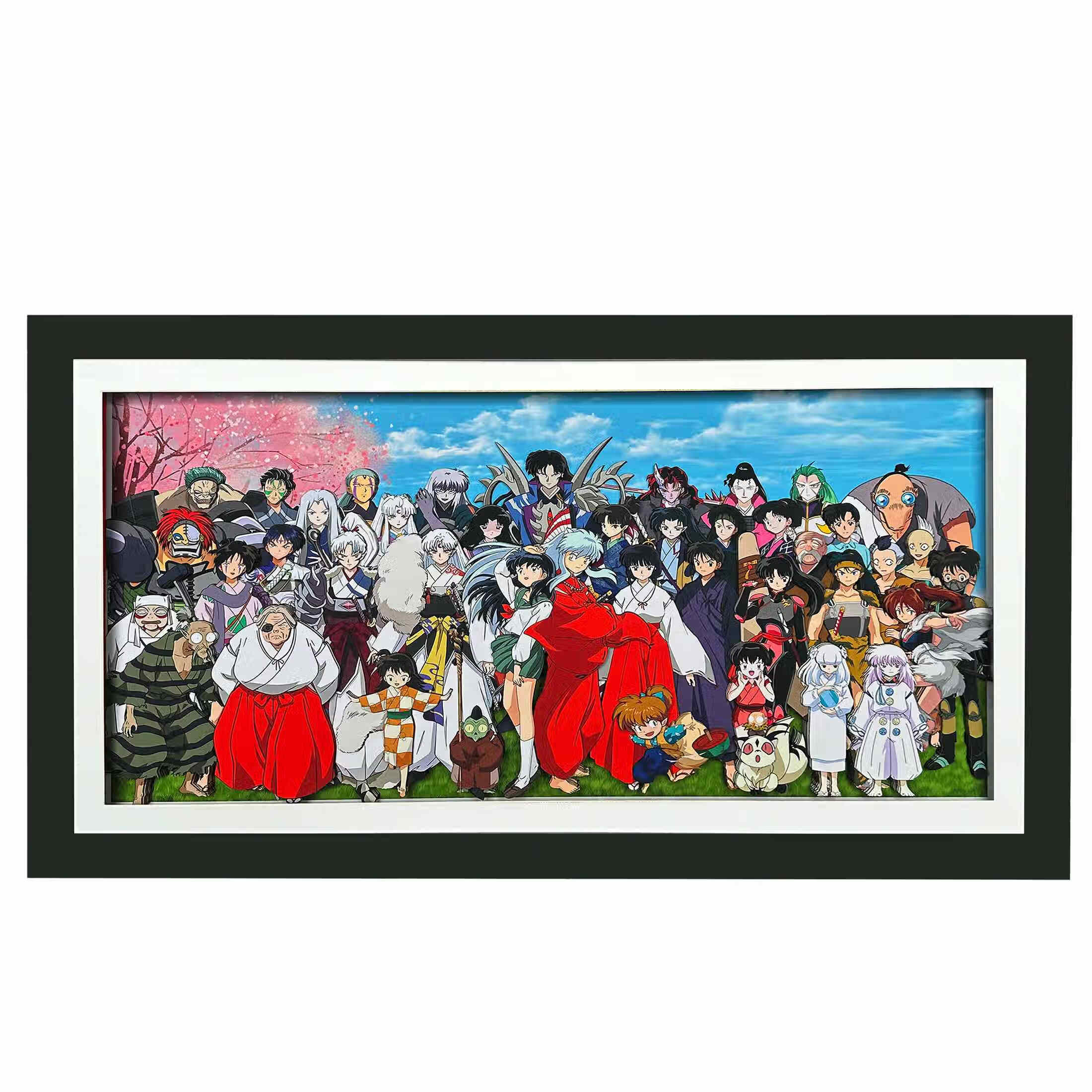 犬夜叉全家福纸艺3d动漫立体画手工客厅卧室装饰画送女友生日礼物 黑