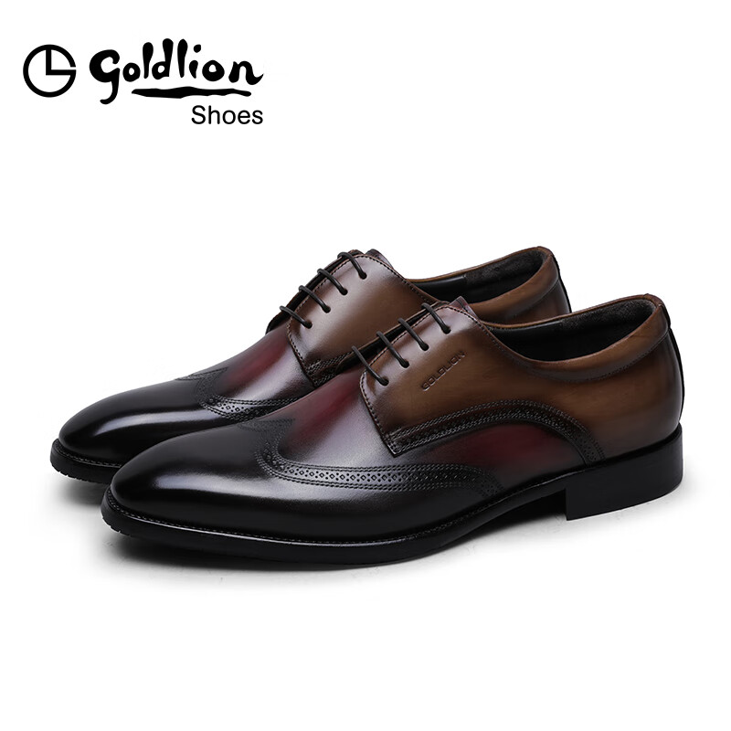 金利来（Goldlion）男鞋皮鞋男布洛克皮鞋轻奢英伦商务正装鞋男士西装鞋婚鞋德比鞋男 棕色 42