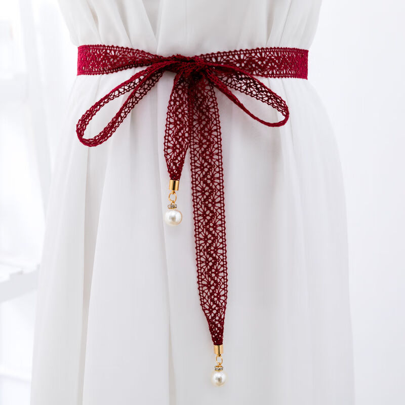 连衣裙腰带配饰时尚蕾丝装饰腰带女士细配连衣裙子甜美打结腰绳编织