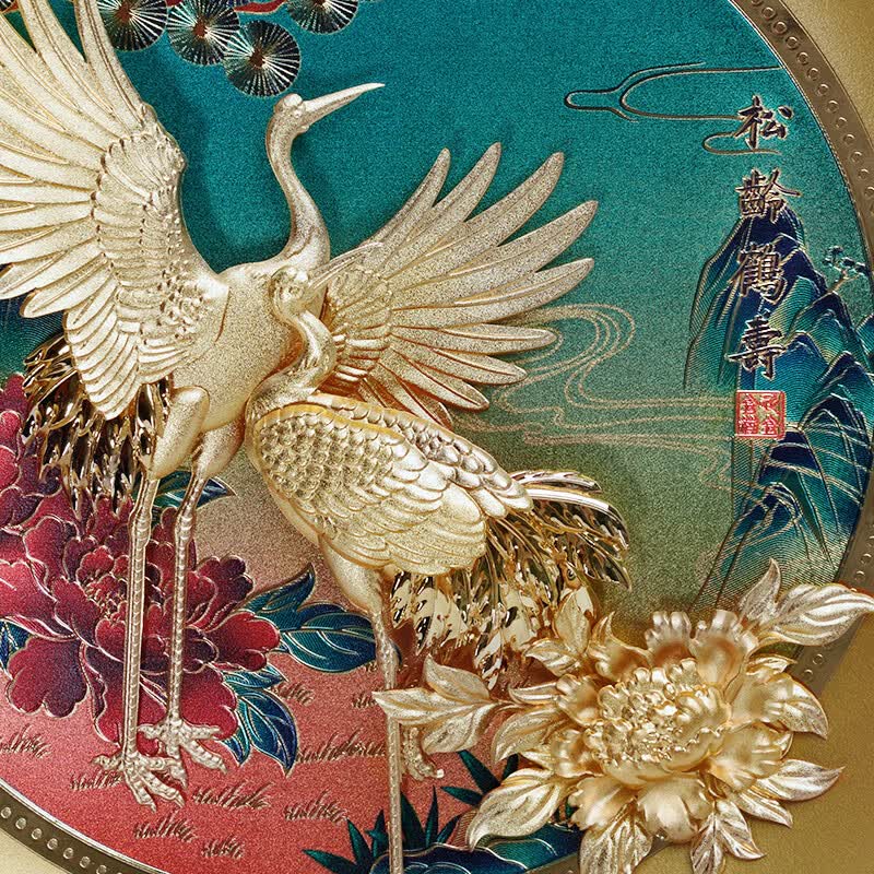 NWTB金箔画松龄鹤寿仙鹤摆件生日礼物祝寿礼品送老人60 80大寿礼物 松龄鹤寿
