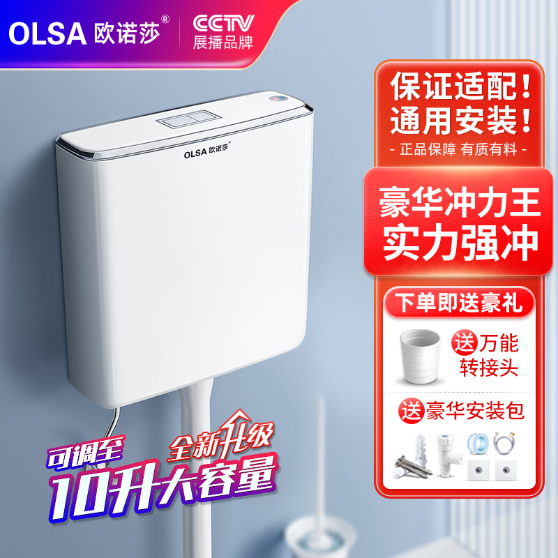 欧诺莎（Olsa） 家用蹲便器水箱可调10L大冲力冲水箱卫生间厕所马桶水箱 专业装【+安装4件套】