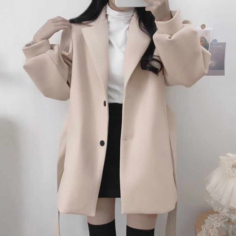 事思龙凤呢时尚毛呢外套女秋冬装新款潮外穿风衣洋气西装呢子大衣