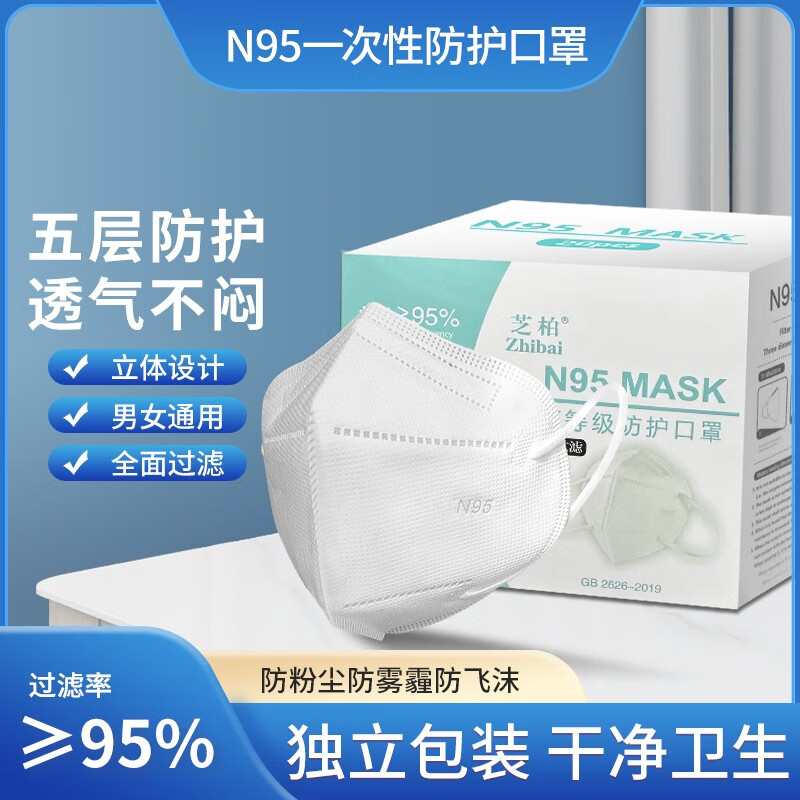 【贵朵】N95防护口罩五层防护一次性3d立体口罩防飞沫防雾霾防尘 一盒25只